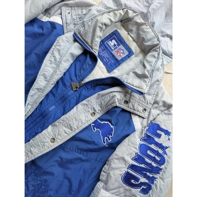 Detroit Lions 90s STARTER puffer jacket coat M blue silver NFL retro vintage - Image 1 of 4