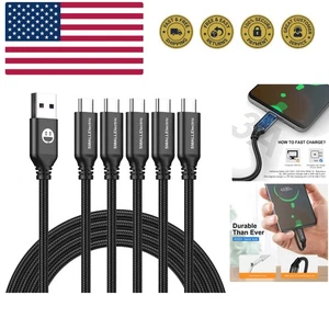 5x 10ft USB C Fast Charge Cables - Heavy Duty Braided for Galaxy & iPhone 15/16 - Picture 1 of 9