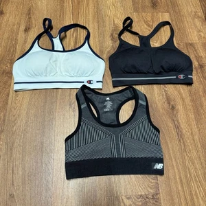 Set of 3 Girls Champion New Balance Sports Bras Size Small/8-10 Black White Gray - Picture 1 of 11