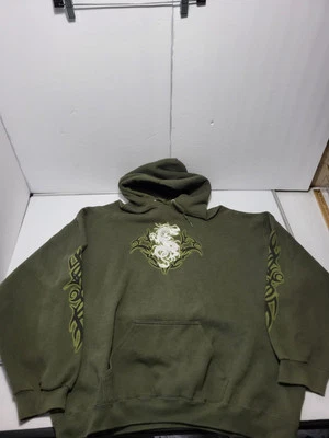 Vintage Y2k Year Of The Dragon Flame And Dragon Hoodie Jacket Mens XL Green - Image 1 of 4
