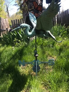 VINTAGE BLUE HERON COPPER WEATHERVANE W/ NATURAL PATINA - Picture 1 of 10