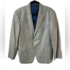 Tommy Hilfiger Mens Blazer 42S Brown/Blue Plaid Sports Coat Linen Blend 2 Button - Picture 1 of 8