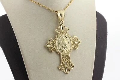 Colgante Cruz Estilo Filigrana Virgen María de Guadalupe Oro Amarillo 14K Foto 1 de 4