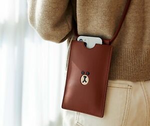 Line Friends Official Brown Leather Like Series Smart  Phone Crossbody bag