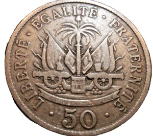 Haiti 1907 50 Centimes Coin: President Pierre Nord Alexis Lower mintage coin - Picture 1 of 4