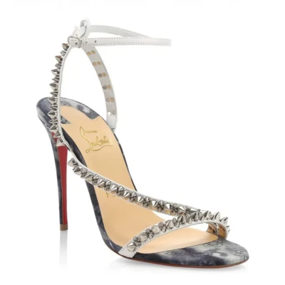 Christian Louboutin Mafaldina Spikes 100 Blue Jeans Strap Sandal Heel Pump 40 - Image 1 of 4