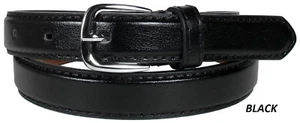 KIDS CHILDREN STITCHED LEATHER BELT Silver Belt Buckle Boys Sizes S M L XL - Picture 1 of 10