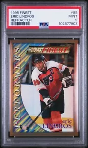 1995 Finest ERIC LINDROS Flyers REFRACTOR Card RARE Gold HOF 88 PSA 9 Low Pop - Bild 1 von 2