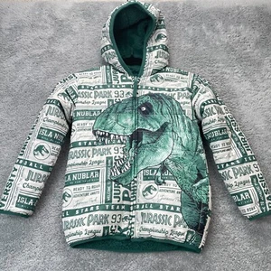 Jurassic World Jacket Boy 6 Green Hooded Reversible Coat Insulated Fleece Sherpa - Picture 1 of 13
