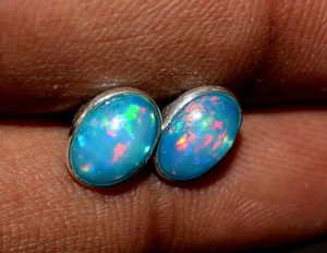 100% Original Fire Opal Oval Gemstone 925 Sterling Silver Women Stud Earrings - Picture 1 of 4