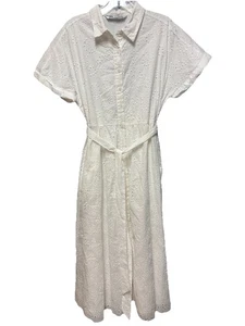 ZARA OPENWORK EMBROIDERED DRESS WHITE M $120 100% Cotton - Picture 1 of 17