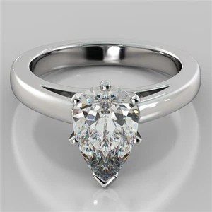 2.00 Ct Pear Cut Lab Grown Diamond Wedding Bridal Ring Solid 18K White Gold - Picture 1 of 6