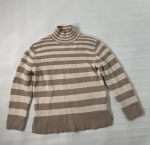 Industry Republic Clothing Sweater Tan Striped Mock Neck Ribbed Beige Sz M - Picture 1 of 13