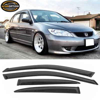 Fits 01-05 Honda Civic Sedan Window Visors Rain Sun Guard Vent 4Pc Set Foto 1 de 4