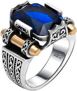 Genuine Solid 925 Sterling Silver Ring Bronze Faceted Simulated Ottoman size8-12 - Picture 1 of 3