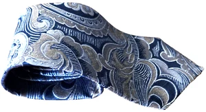 Adolfo Silk Neck Tie Black Gold Brown White Paisley Print Men's Short USA 56 x 4 - Picture 1 of 8