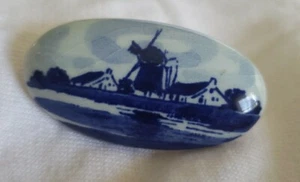 Delfts Holland Blue Windmill Porcelain Estate Pin Farm Sea Vintage Netherlands - Picture 1 of 6