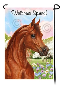 Welcome Spring Garden Flag - Sorrel Arabian Horse - Picture 1 of 1