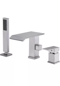 Roman Tub Faucet with Handheld Shower Waterfall Bathtub Faucet 3 Hole Widespread - Picture 1 of 11
