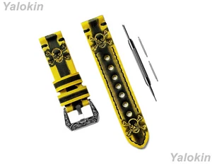 Yellow & Black Skull Crossbones Band Strap for Fossil Gen 5 Julianna HR 44mm B22 - Picture 1 of 9