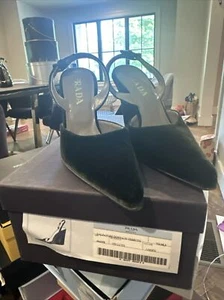 PRADA Vintage Green Velvet  Slingback Wedges, Size 38.5 Vintage Pointed Toe - Picture 1 of 10