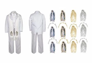 Toddler Baby Boy Teen Christening Baptism White Suit +Stole Mary Guadalupe Sm-20 - Picture 1 of 26