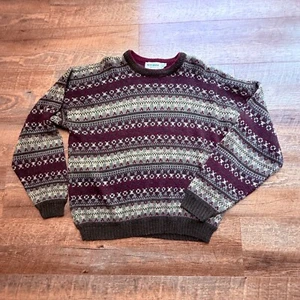 Vintage New Era Sweater Adult Large Greens and burgundy Acrylic USA Men - Picture 1 of 10