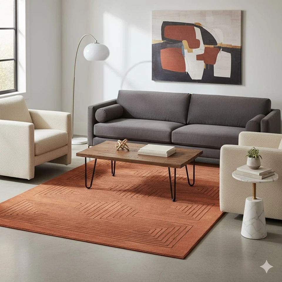 Alfombra audaz de terracota y marrón con patrón Chevron para interiores modernos Foto 1 de 4