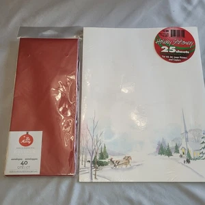 Christmas Stationary Set Winter Church Snow 90's 25 Sheets Laser/Ink Jet Print - Picture 1 of 8