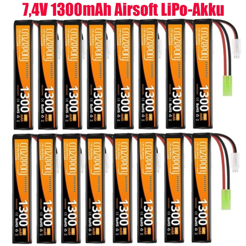 7,4V 1300mAh LiPo Batterie 25C mit Mini-Tamiya-Stecker für Airsoft Guns Gewehr - Bild 1 von 4
