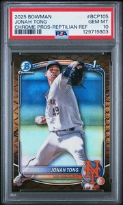 PSA 10 Jonah Tong 2025 Bowman 1st Chrome Reptilian Refractor GEM MINT METS - Picture 1 of 2