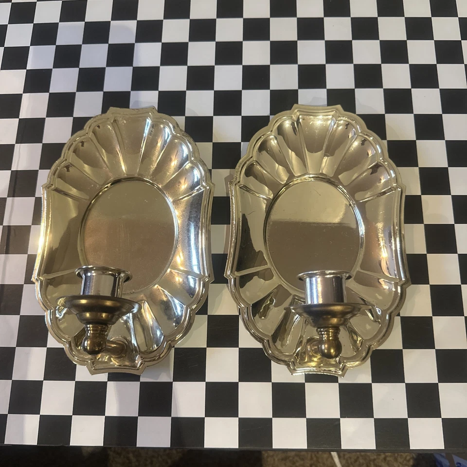 Vintage HOMCO Chrome/Brass Metal Scalloped Wall Sconces, Set Of 2, 8.5"L - Image 1 of 1