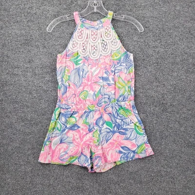 Mameluco Lilly Pulitzer Niñas XL Rosa Mini Perla Halter Sin Mangas Floral Crochet Foto 1 de 4