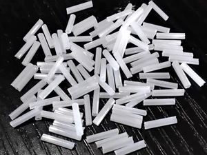 Glass Bugle Bead, Opaque, Lustered White, 9x2mm, Hole 0.5mm, 25 grams. - Picture 1 of 2