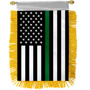 1 Dozen Thin Green Line Mini Banner Flag 4x6in Rear view Mirror Flag