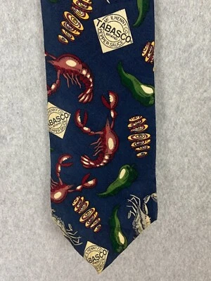 Tabasco Men Neck Tie Red Silk Louisiana Hot Sauce Peppers Crawfish Crabs - Image 1 of 4