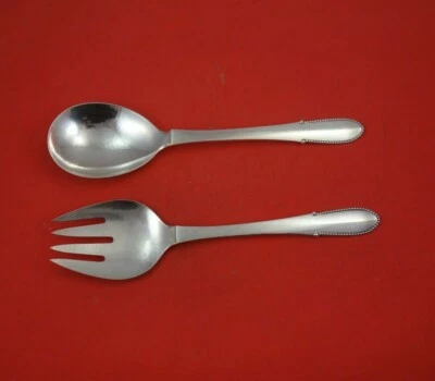 Conjunto de servir salada de prata esterlina com miçangas por Georg Jensen 2 peças FH AS grande 10 1/4" - Imagem 1 de 3