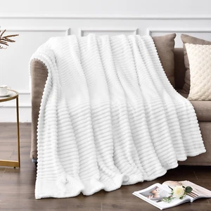 Fleece Throw Blanket for Couch – 3D Ribbed Jacquard Soft and Warm Decorative Fuz - Picture 1 of 9