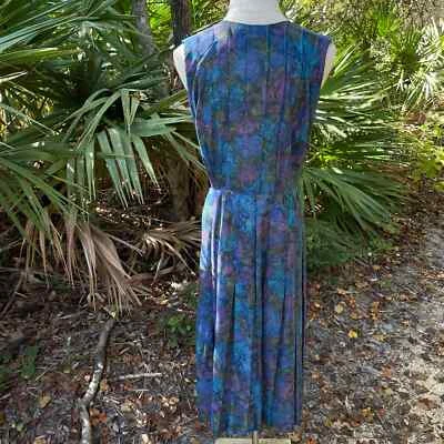 50s Vintage Floral Sleeveless Day dress Blue and Purple Handmade Size S M - Image 1 of 4
