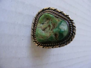 Green Turquoise RAW Nugget Ring 8 Native American Handmade Vtg 60s RARE Stone - Picture 1 of 8
