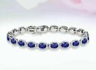 15Ct Oval Cut Simulated Blue Tanzanite Tennis Bracelet 14k White Gold Plated