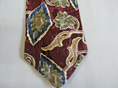 Cellini 栗色绿色蓝色米色几何丝绸领带 57 x 3.75 领带 15613 — 第 1/3 张图片