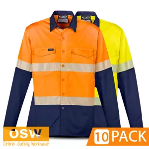 10 x Men's Rugged Cooling Hi Vis Segmented Tape Long Sleeve Shirt Stretch - Picture 1 of 9