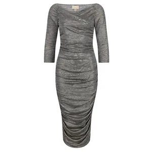 Vintage Pinup Wiggle Dress Lindy Bop Metallic Ruched 1950s Pencil BNWT Size 20 - Picture 1 of 11