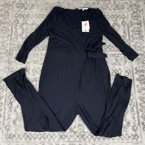 The Nines by HATCH Black 3/4 Sleeve Button-Front Maternity Crop Jumpsuit Medium