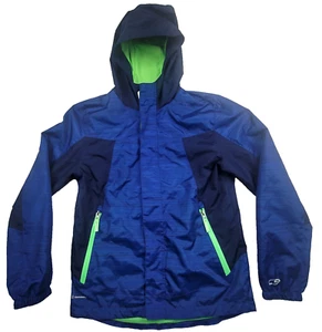 Champion Boys Hooded Jacket Size L 12-14 Blue Windbreaker Neon Green Lined Coat - Picture 1 of 11