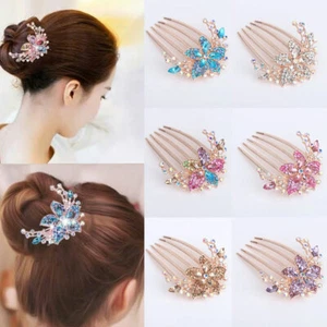 Crystal Rhinestone Flower HairComb Hairpins Bridal Women Headpieces Hairdresser⇘ - Picture 1 of 37