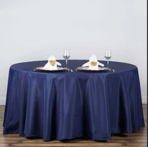 Lot of 7 Navy Blue 120" Round Wedding Shower Party Polyester Tablecloths NEW! - Picture 1 of 10
