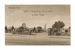 Postal de colección El Paso Texas Del Camino Courts alojamiento de viaje ASCO retratone - Imagen 1 de 2