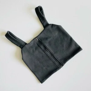 Aerie Offline MEDIUM gray ribbed zip front sports bra top - Picture 1 of 3